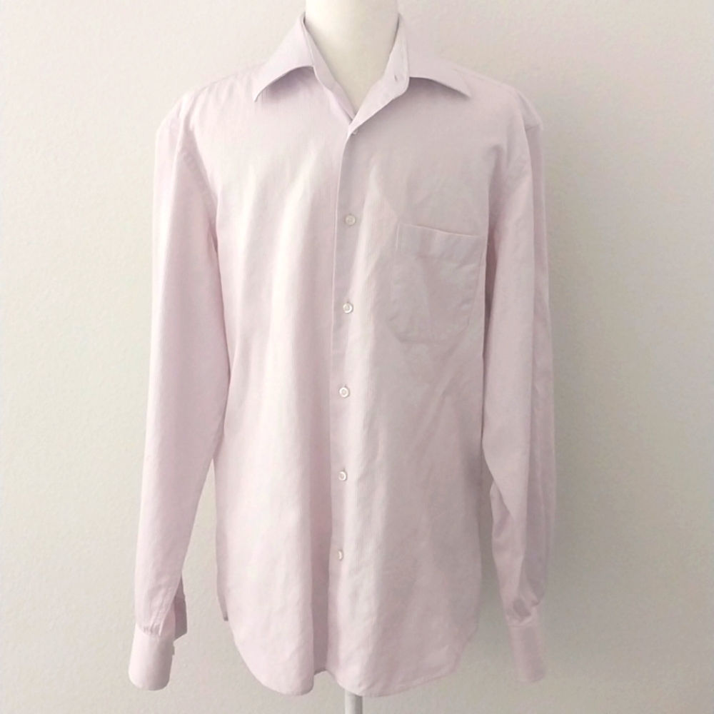 Hugo Boss Men's Pink and White Stripe Longsleeved Button-down Shiry size…